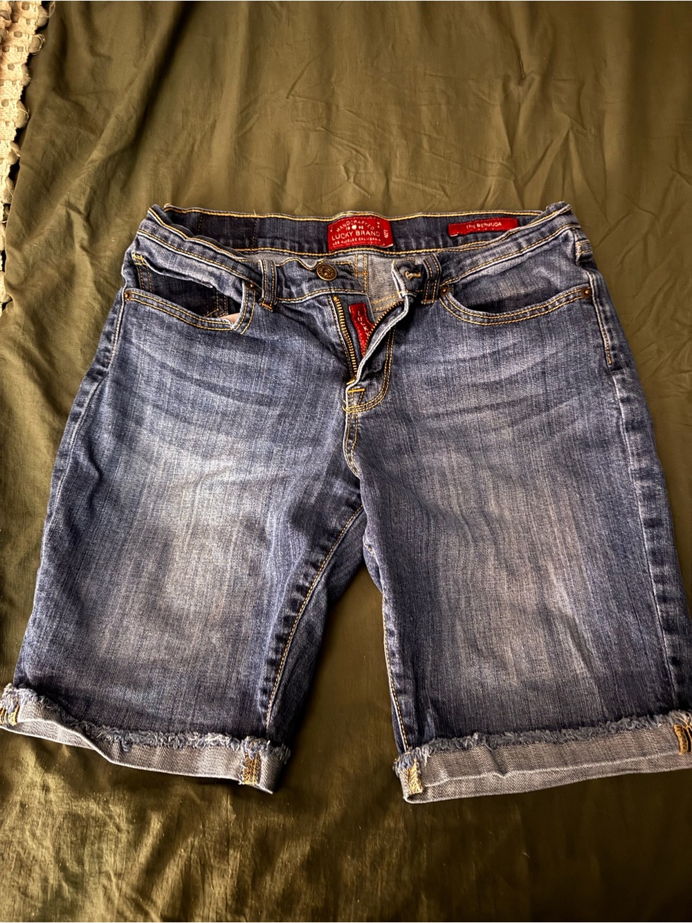 Lucky Brand Blue Denim Shorts with Red Branded Tabs